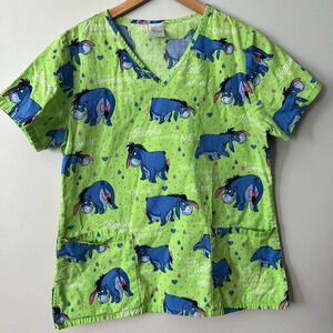 Disney Eeyore Scrub Top | Nursing |  Small | Winnie The Pooh | Green